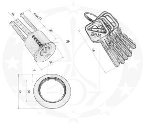 Серцевина GAM до накладного замка креслення розміри