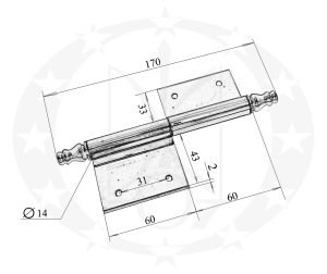 Завіс врізний з кулькою латунь 120 (12mk) креслення розміри