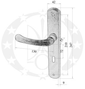Ручка під ключ LORENA 72 OGR бронза (250/NX/P-72/OGR) креслення розміри