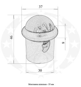 Обмежувач дверний Бочка нікель сатинований креслення розміри