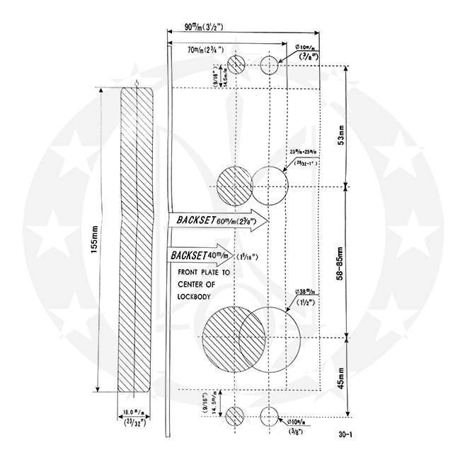 Замок BAODELI E34-W10 55 PZ SP/CH креслення