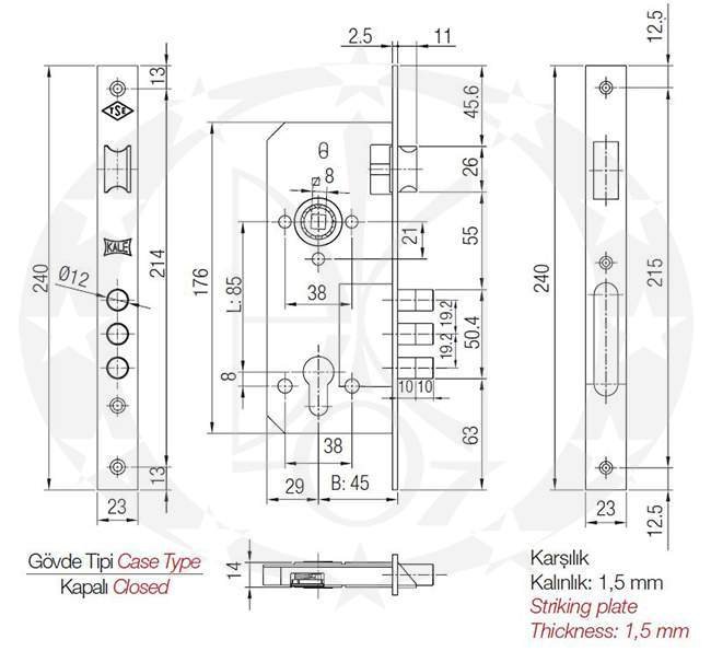 Замок KALE №152 3MR креслення