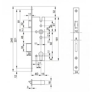 Замок BKS 92/40 92 PZ 24 мм (B 1314 0014) креслення розміри