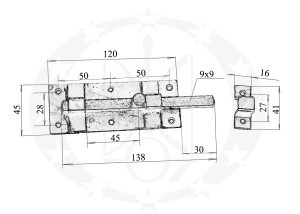 Засув N5 малий цинкований квадратний креслення розміри