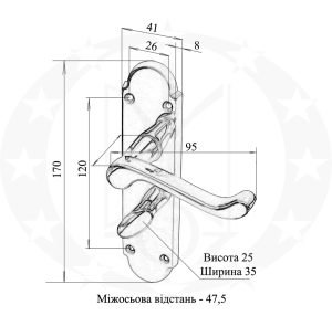 Ручка MILTON 47,5 WC латунь OTLV креслення розміри