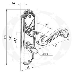 Ручка SIVIGLIA 47,5 WC золото/платина OPDV креслення розміри