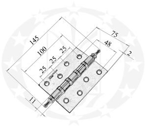 Завіс Palladium mod.S500-A 100 х 75 Р латунь креслення розміри