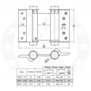Завіс двосторонній AMIG mod.3037 (7377) креслення розміри