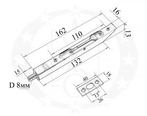 Шпінгалет AGB важільний 150 мм (D00320.15.33.701) креслення розміри