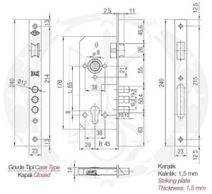 Механізм KALE №152 3MR +2000 (2009) 85/45 PZ (технічне пакування) креслення розміри