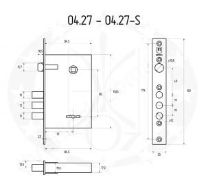 Замок врізний ШЕРЛОК 04.27-S 85/53 цинк 5 ключів креслення розміри