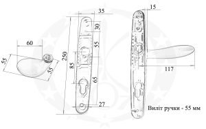 Галко - клямка STUBLINA ELIT 85 PZ (1030.01.383) креслення розміри