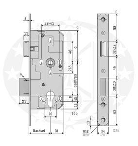 Механізм MUL-T-LOCK Sash Lock 790 90/60 PZ креслення розміри