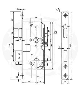 Механізм MUL-T-LOCK Sash Lock 790 90/60 PZ креслення розміри
