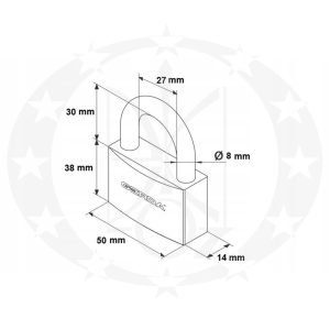 Замок навісний GERDA KMC5010A S-50 креслення розміри